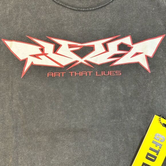 GFTD LA Men’s Vintage Wash Black Graphic Short Sleeve T-Shirt Raw Hem - Size S - Picture 7 of 9